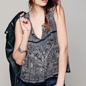 Free People One Myna Gauzy Split Open Tie Back Tank Top Raw Hems Lightweight